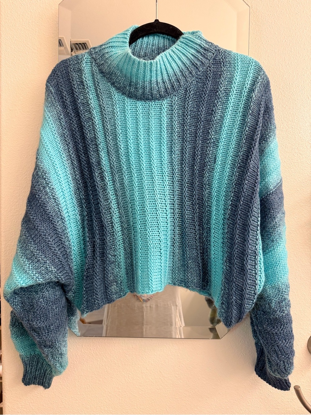POL Blue Ombre Cropped Ribbed Turtleneck Sweater